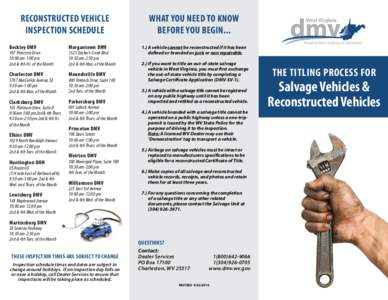 RECONSTRUCTED VEHICLE INSPECTION SCHEDULE Beckley DMV 107 Pinecrest Drive 10:00 am-1:00 pm