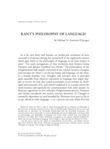Tijdschrift voor Filosofie, , pKANT’S PHILOSOPHY OF LANGUAGE? by Michael N. Forster (Chicago)  As is by now fairly well known, an intellectual revolution of sorts