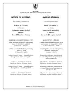 MANITOBA Legislative Assembly of Manitoba/Assemblée législative du Manitoba NOTICE OF MEETING  AVIS DE RÉUNION