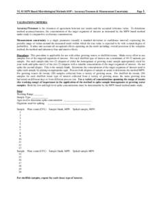 VI. #1 MPN Based Microbiological Methods SOP – Accuracy/Trueness & Measurement Uncertainty  Page 1 VALIDATION CRITERIA Accuracy/Trueness is the closeness of agreement between test results and the accepted reference val