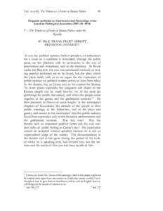 Vol. xxxviii] The Theater as a Factor in Roman Politics  49 Originally published in Transactions and Proceedings of the American Philological Association: 49-56.