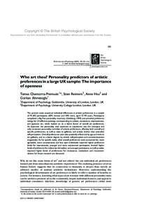 Who art thou&#63; Personality predictors of artistic preferences in a large UK sample: The importance of openness