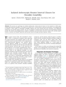 Isolated Arthroscopic Rotator Interval Closure for Shoulder Instability