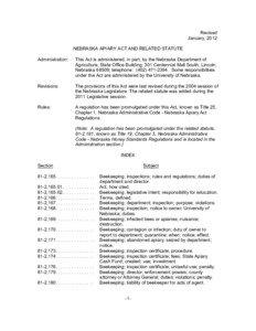 Revised January, 2012 NEBRASKA APIARY ACT AND RELATED STATUTE