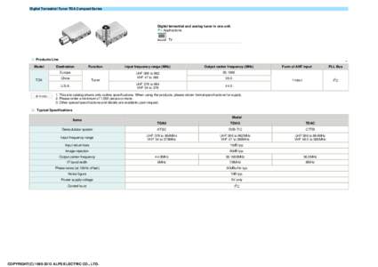 Digital Terrestrial Tuner TDA Compact Series  Digital terrestrial and analog tuner in one unit. Applications TV