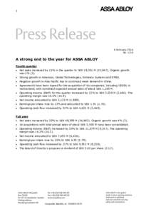 1  8 February 2016 NoA strong end to the year for ASSA ABLOY