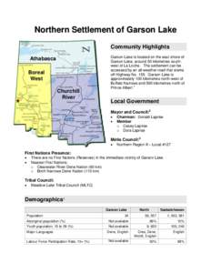 Northern Settlement of Garson Lake Community Highlights Athabasca Boreal West Churchill