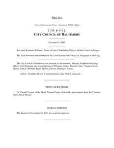FIRST DAY  FIFTH COUNCILMANIC YEAR – SESSION OFJOURNAL CITY COUNCIL OF BALTIMORE
