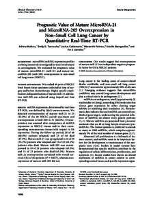 Clinical Chemistry 54:–Cancer Diagnostics  Prognostic Value of Mature MicroRNA-21