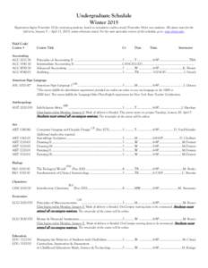 Undergraduate Schedule Winter 2015 Registration begins November 10 for continuing students, based on cumulative credits earned; November 24 for new students. All classes meet for the full term, January 5 – April 11, 20