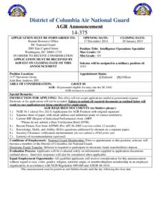 District of Columbia Air National Guard AGR Announcement[removed]APPLICATION MUST BE FORWARDED TO: Human Resource Office