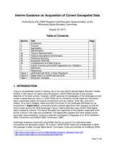 Interim Guidance on Acquisition of Culvert Geospatial Data Authored by the LiDAR Research and Education Subcommittee1 of the Minnesota Digital Elevation Committee August 26, 2011  Table of Contents