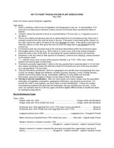 KEY TO PUGET TROUGH UPLAND PLANT ASSOCIATIONS May 2006 Does not include riparian floodplain vegetation. Instructions: 1. Select a relatively uniform area of vegetation and topography to key out. A representative 1/10 acr