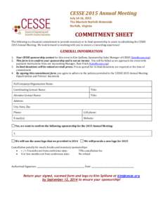 CESSE 2015 Annual Meeting July 14-16, 2015 The Marriott Norfolk Waterside Norfolk, Virginia  COMMITMENT SHEET