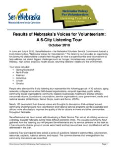 Nebraska Voices For Volunteerism Listening Tour[removed]Cities in 2 Months  Results of Nebraska’s Voices for Volunteerism: