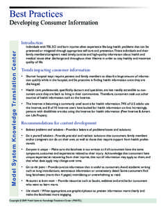 Best Practices  Developing Consumer Information Model System Knowledge Translation Center