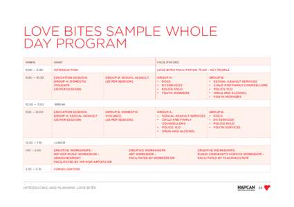 LOVE BITES SAMPLE WHOLE DAY PROGRAM WHEN WHAT