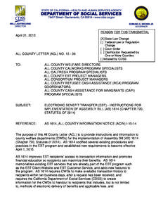 REASON FOR THIS TRANSMITTAL  April 21, 2015 ALL COUNTY LETTER (ACL) NO