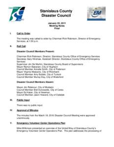 Stanislaus County Disaster Council January 20, 2011 Meeting Notes Final I.