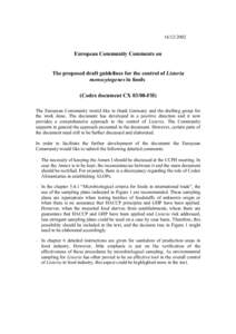 [removed]European Community Comments on The proposed draft guidelines for the control of Listeria monocytogenes in foods (Codex document CX[removed]FH)