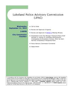 Lakeland Police Advisory Commission (LPAC) Wednesday September 11, 2013 2:00PM City Commission
