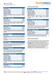 Savings rates Effective 1 May 2015 v 123 Products no longer offered Access account $1 to $4,%