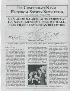 THE C ONFEDERATE NAVAL HISTORICAL SOCIETY NEWSLETTER Issue Number Nine ~ February 1992