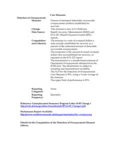 Core Measures Detection of Overpayments Measure: Change: Data Source: