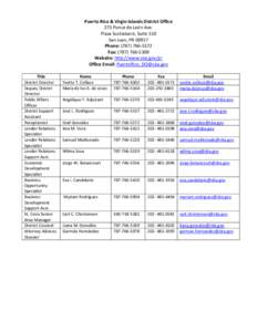 Puerto Rico & Virgin Islands District Office 273 Ponce de León Ave. Plaza Scotiabank, Suite 510 San Juan, PR[removed]Phone: ([removed]Fax: ([removed]