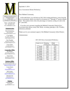 September 4, 2014 Iowa Assessments District Proficiency Dear Midland Community, Midland Community School 109 W Green Street