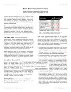 Philip Raymond, Vanquish Inc.  V 3.1, June, 2008 Spam, Economics and Democracy Sender risk can eliminate spam while preserving