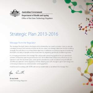 Strategic Plan[removed]Message from the Regulator This Strategic Plan both looks to the future and is informed by our current activities. It aims to provide a strategic picture of who we are and what we do, our values,