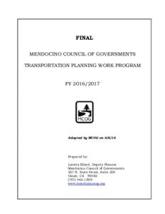 FINAL MENDOCINO COUNCIL OF GOVERNMENTS TRANSPORTATION PLANNING WORK PROGRAM FYAdopted by MCOG on