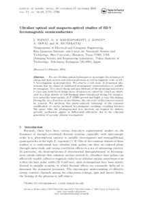 journal of modern optics, 10 november–15 december 2004 vol. 51, no. 16–18, 2771–2780 Ultrafast optical and magneto-optical studies of III–V ferromagnetic semiconductors J. WANGy, G. A. KHODAPARASTy, J. KONOy*,