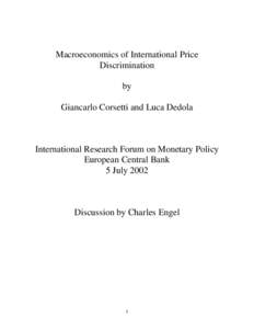 Macroeconomics of International Price Discrimination by Giancarlo Corsetti and Luca Dedola  International Research Forum on Monetary Policy