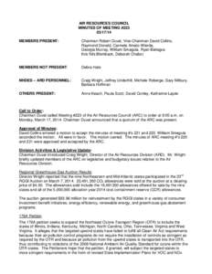AIR RESOURCES COUNCIL MINUTES OF MEETING #[removed]MEMBERS PRESENT:  Chairman Robert Duval, Vice-Chairman David Collins,