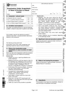 Examination Under Anaesthetic of Nose & Excision of Nasal Lesion Procedural Consent and Patient Information Sheet | Queensland Health