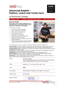 Advanced Reptile Python, Lizard and Turtle Care at Richmond College Course No: 27628