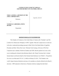 UNITED STATES COURT OF APPEALS FOR THE DISTRICT OF COLUMBIA CIRCUIT NOEL CANNING, A DIVISION OF THE NOEL CORPORATION, Case No[removed]