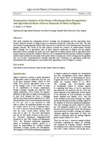Agris on-line Papers in Economics and Informatics Volume VI Number 1, 2014  Econometric Analysis of the Nexus of Exchange Rate Deregulation