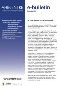 Human rights / International law / UNSW Faculty of Law / University of New South Wales / Hilary Charlesworth / Australian Human Rights Commission / Asia Pacific Forum / Ben Saul / Daniel Tarantola / National human rights institutions / Government / Ethics