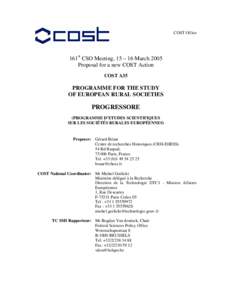 COST Office  161st CSO Meeting, 15 – 16 March 2005 Proposal for a new COST Action COST A35