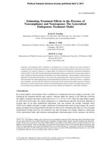 Political Analysis Advance Access published April 2, 2011  doi:pan/mpr005 Estimating Treatment Effects in the Presence of Noncompliance and Nonresponse: The Generalized