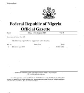 Extraordinary  Federal Republic of Nigeria Official Gazette No.