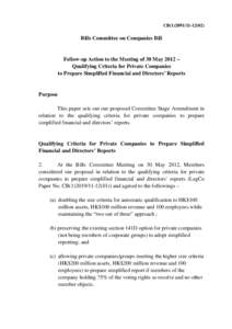 CB[removed])  Bills Committee on Companies Bill Follow-up Action to the Meeting of 30 May 2012 – Qualifying Criteria for Private Companies