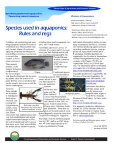 Florida Dept of Agriculture and Consumer Services  Benefiting commercial aquaculture, Conserving natural resources  Species used in aquaponics: