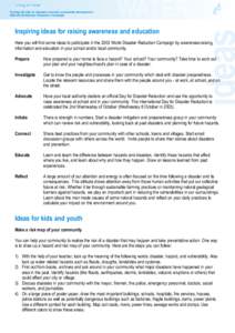 Turning the tide on disasters towards sustainable development 2003 World Disaster Reduction Campaign Inspiring ideas for raising awareness and education Here you will find some ideas to participate in the 2003 World Disa