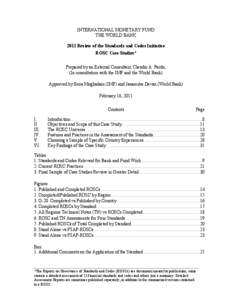 2011 Review of the Standards and Codes Initiative - ROSC Case Studies; IMF Policy Paper; February 16, 2011