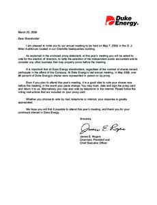 March 20, 2009 Dear Shareholder: I am pleased to invite you to our annual meeting to be held on May 7, 2009, in the O. J. Miller Auditorium located in our Charlotte headquarters building. As explained in the enclosed pro