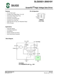 SLG55021-200010V GreenFETTM High Voltage Gate Driver Features Pin Configuration